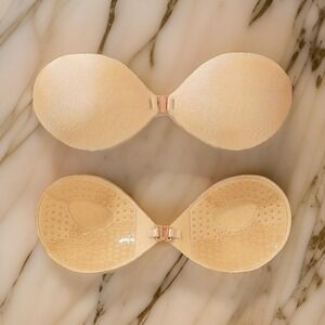 New 2x pairs B cup Apricot Adhesive Strapless Bra Front Clasp Wireless Push Up